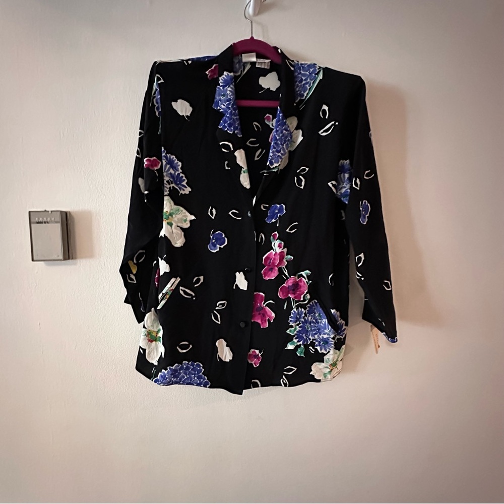 Max Mara 100% silk Floral Black Women's Top or light blazer